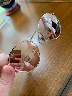 Ray-Ban Women Gold Frame Sunglasses with Pink Lenses PRESCRIPTION
